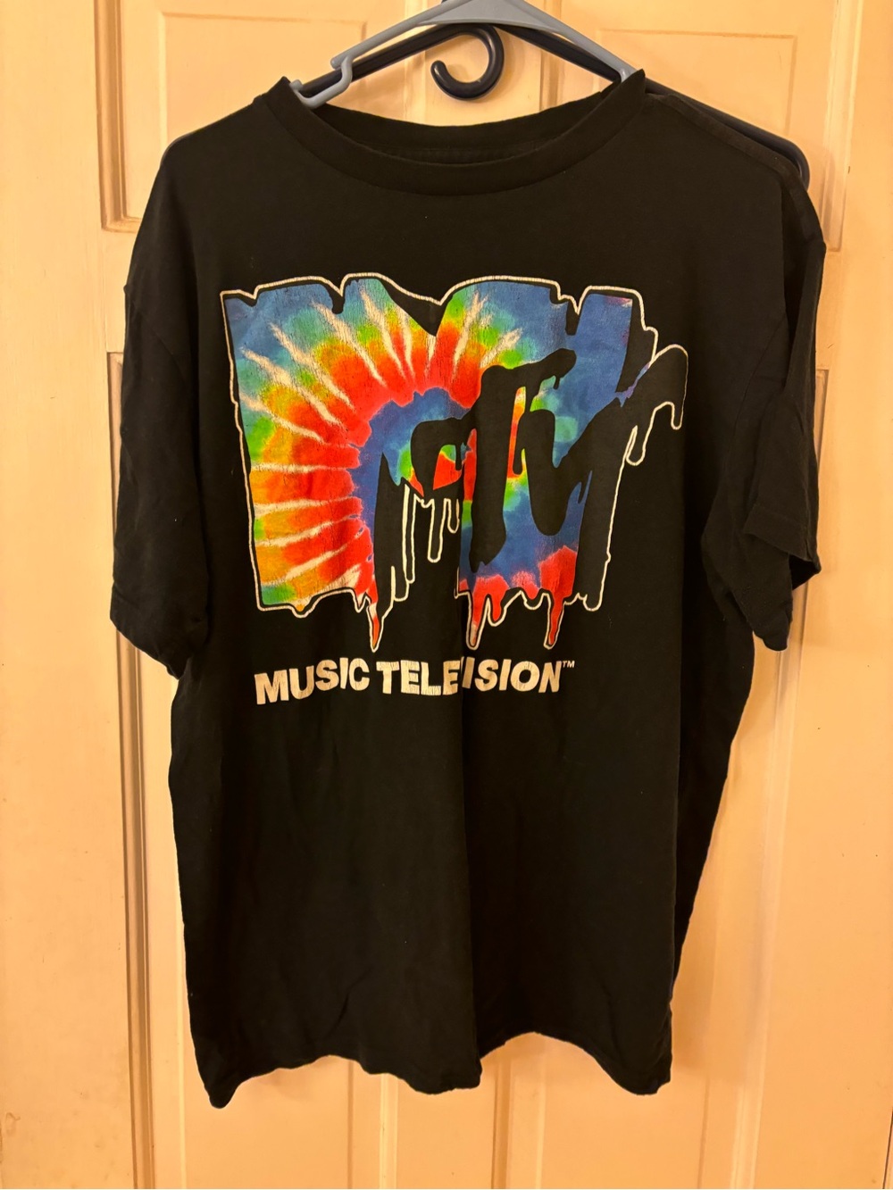 MTV Tie-Dye Logo Black Graphic Tee Size Large